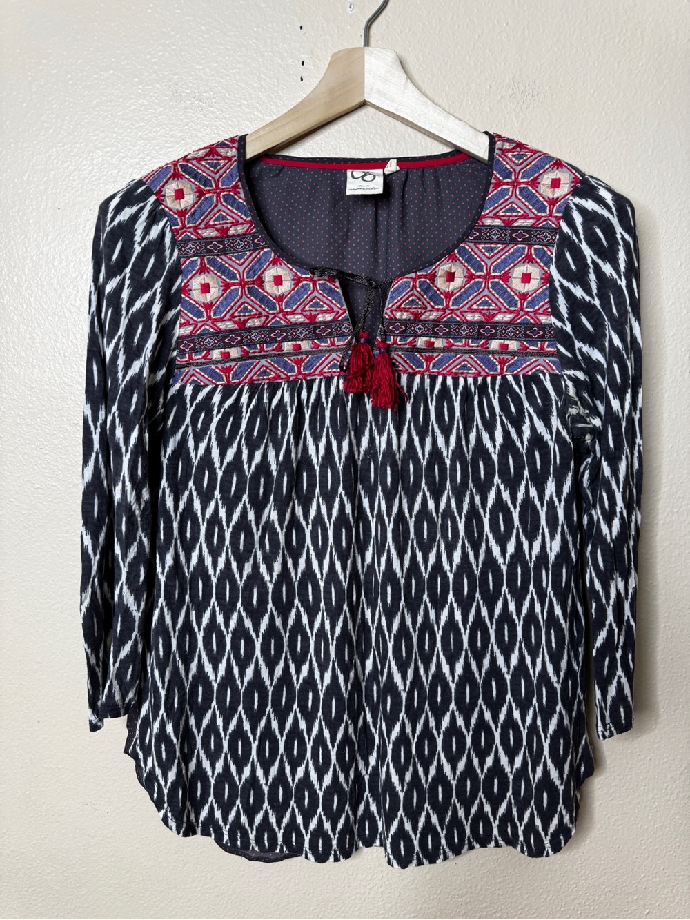 One September Blouse Womens Medium Embroidered Tassel Boho Festival Cottagecore